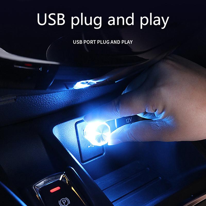 Car Cigarette Lighter USB Atmosphere Light LED Mini Colorful Night Light Wiring-Free Car Interior Lighting Accessories Supplies