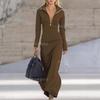 Women Zip Front Stand Collar Long Sleeve Dress Solid Color Long dress