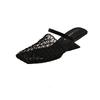 Fashion Niche Fishing Net Woven Hollow Sandals for Women In Summer 2025 New Style with Skirt Block Heel Square Toe Muller Semi-slippers