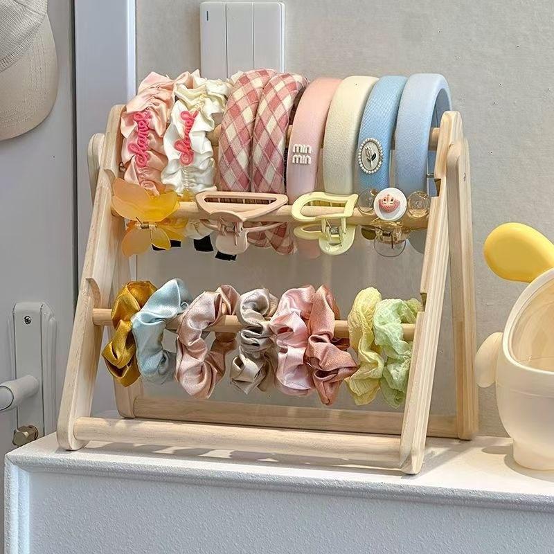 Suporte de Exibição de Rack de Armazenamento de Tiara de Madeira 2 Camadas Uso Doméstico Acessórios de Cabelo Joias Exibidor de Tiara Armazenamento de Joias
