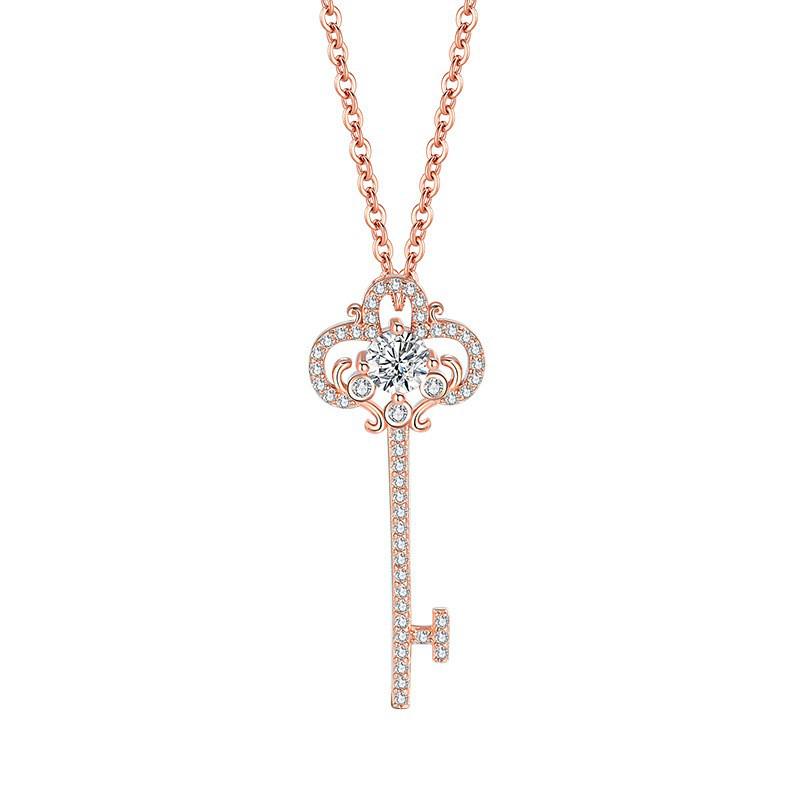 S925 Sterling Silver Twilight Key Necklace: Full Diamond Clavicle Chain, Elegant High-End Gift.