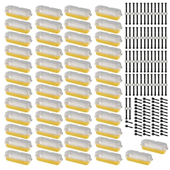 20/50Pcs Mini Loaf Pans Tin Foil Clear Snap-On Lids Pans with Disposable Aluminum Reusable Rectangle Foil