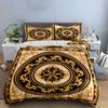 3Pcs Baroque Style Bedding Set, Gold Black Beige Ornate Pattern Print Duvet Cover + 2 Pillowcases, Luxury Decor