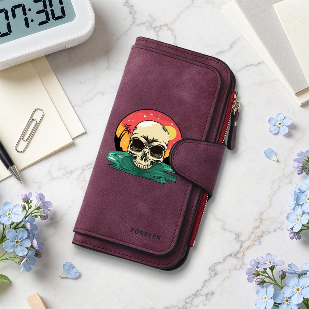 Vintage Skull Pattern Long Wallet Fashion Portable Multi Card Slot Purse For Daily Use