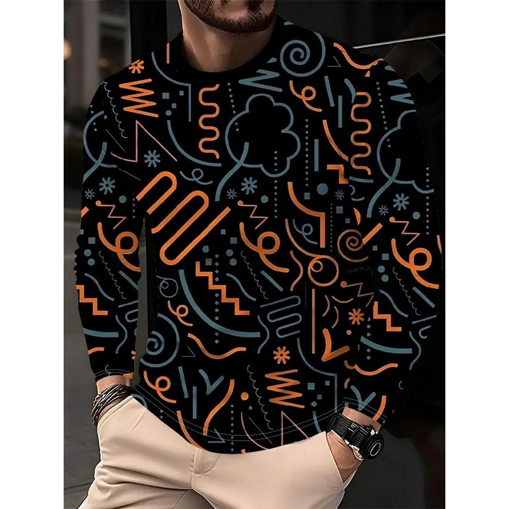 Autumn Round Neck Fashionable Versatile Leisure 3D Long Sleeved T-shirt Fun Portrait Printed T-shirt Men Loose Large T-shirt