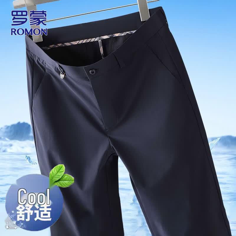 

Romon Men s Summer Ice Silk Straight Business Casual Pants 32