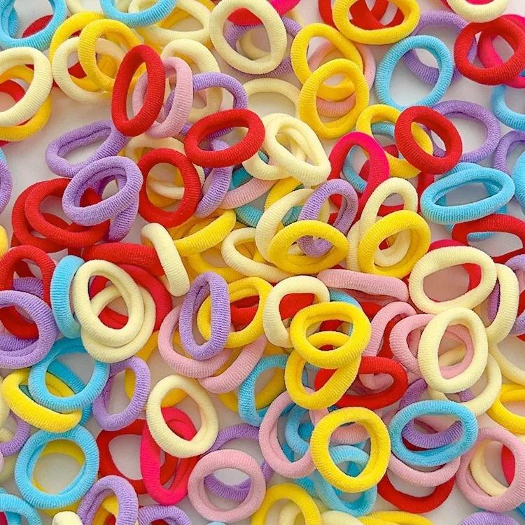 NEW 100/300PCS Colorful Basic Nylon Ealstic Hair Ties for Girls Ponytail Hold Scrunchie Rubber Band Kids Basic Hair Accessories