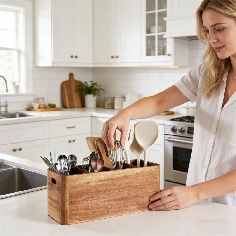 Natürlicher Holz Küchenhelfer-Halter mit wasserdichter Beschichtung und platzsparendem Design