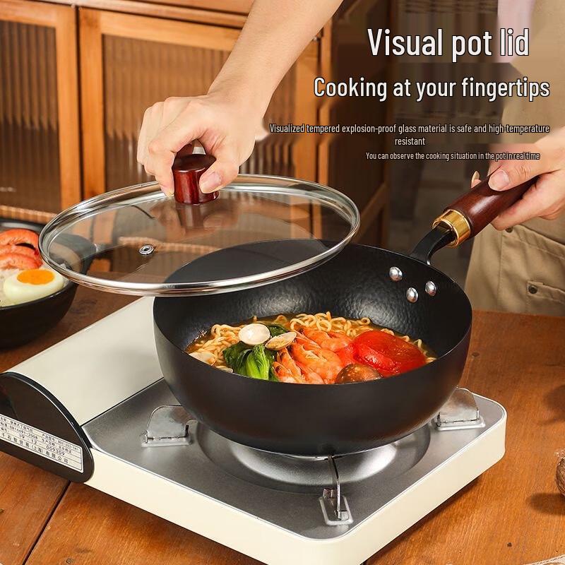 Yetele Traditional Hand-Forged Iron Wok with Lid