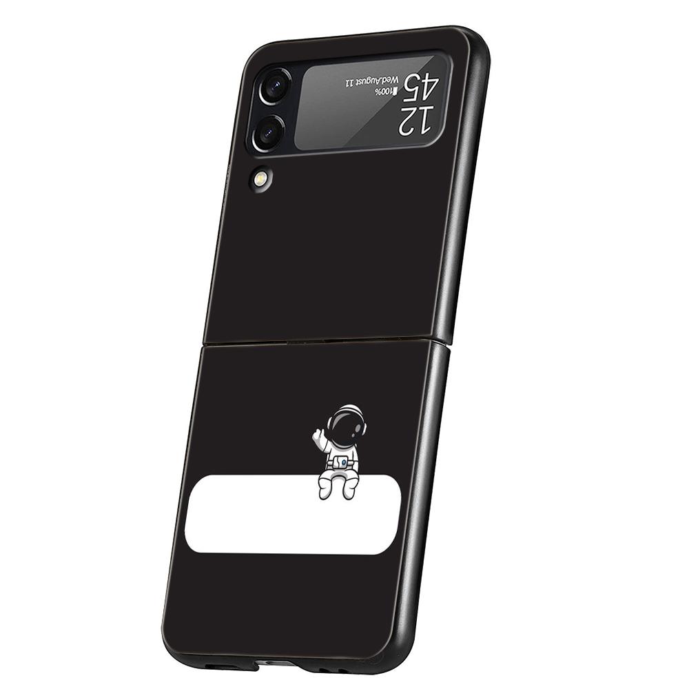 Gražus astronautas telefono dėklas, skirtas Samsung Galaxy Z Flip 3 4 5 6 7, kietas juodas sulankstomas PC, Samsung Z Flip3 Flip4 Flip5 dangtelis