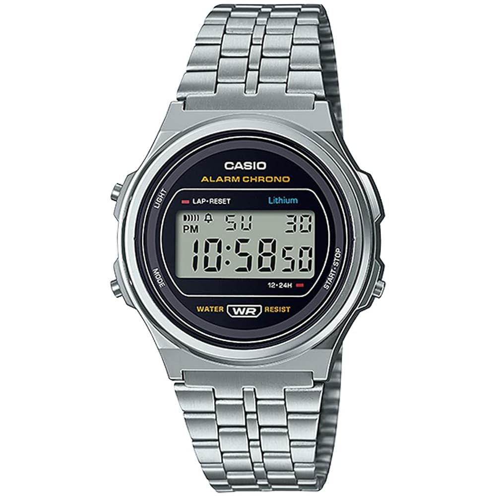 Casio Standard Vintage Unisex Classic Quartz Digital Watch Metal Silver Black A171WE-1A