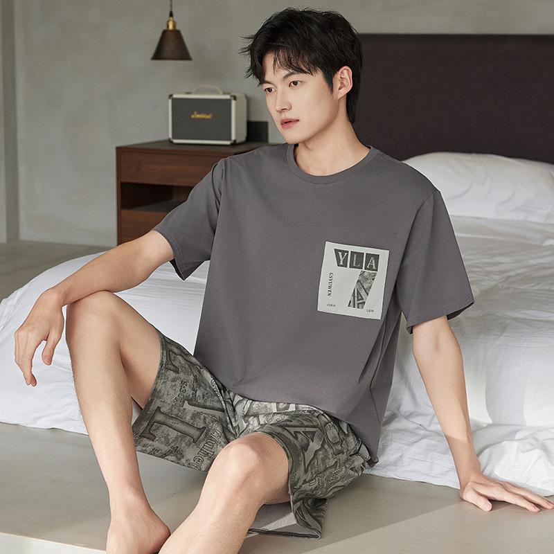 Pajamas Men's Summer Cotton Short Sleeve Shorts 1011 New Summer Thin Outer Wear Men's Large Size Loungewear Set