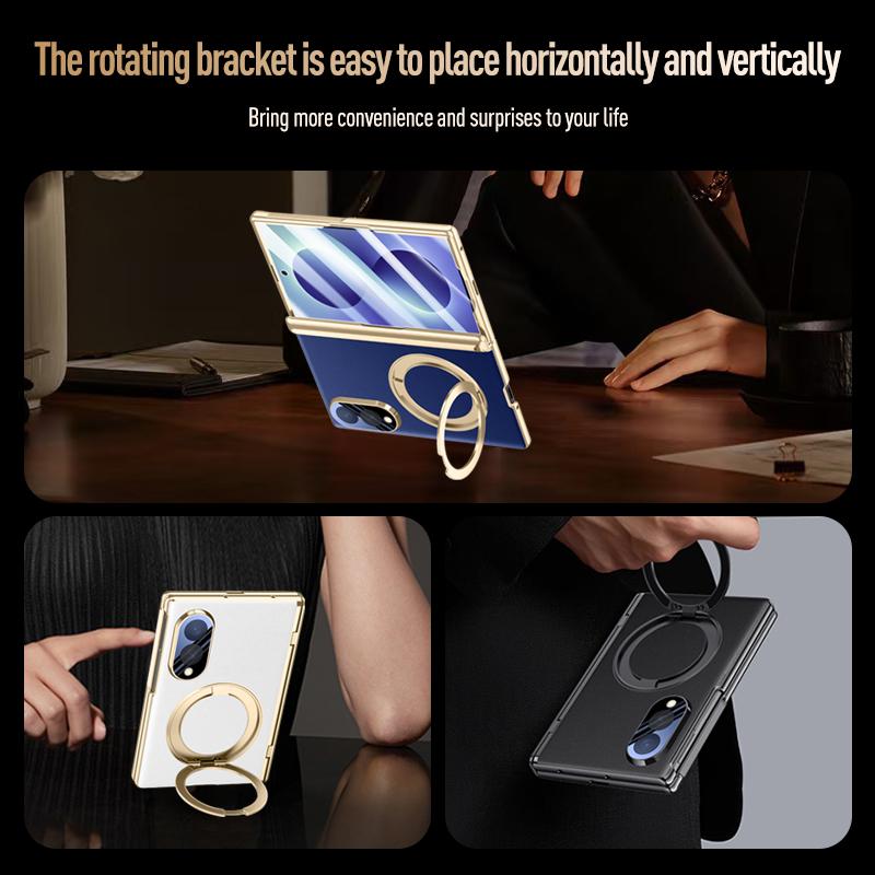 Magnetic Wireless Charging Protect Back Cover for Z Fold 8 Ultra for Samsung Galaxy Z Fold 8 Case Luxury PU Leather Ring Stand