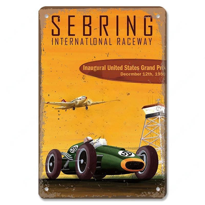 Vintage Metal Tin Signs Racing Car Plaque Decor F1 Racetrack Metal Poster Wall Art for Garage