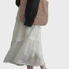 Women's High Waist White Lace Patchwork Ramie A-line Midi Skirt - Spring/Summer 2025