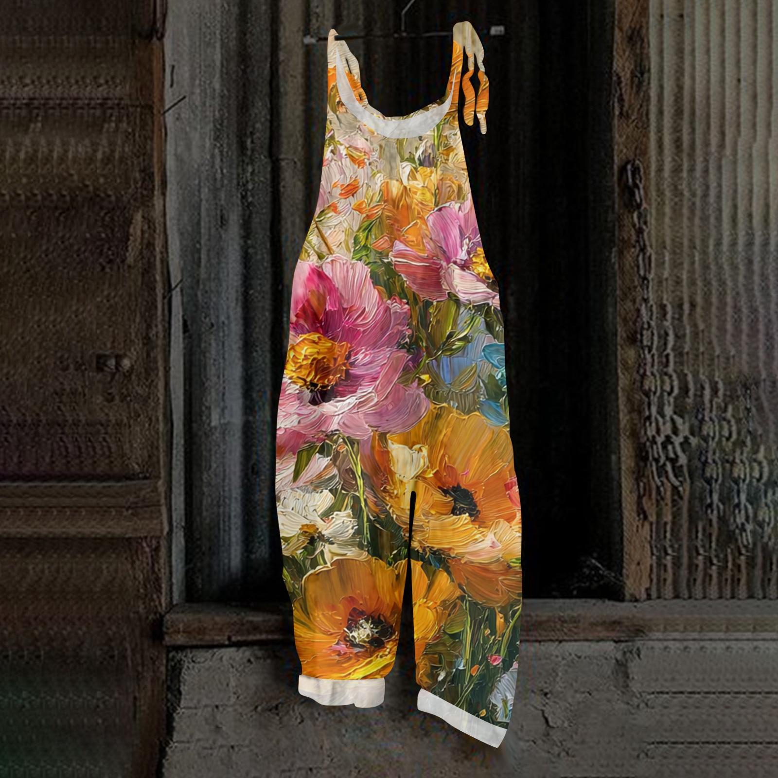 

Жіночі ретро-комбінезони з принтом, повсякденні, вільні, бавовняні та лляні, цілісні штани M помаранчевий