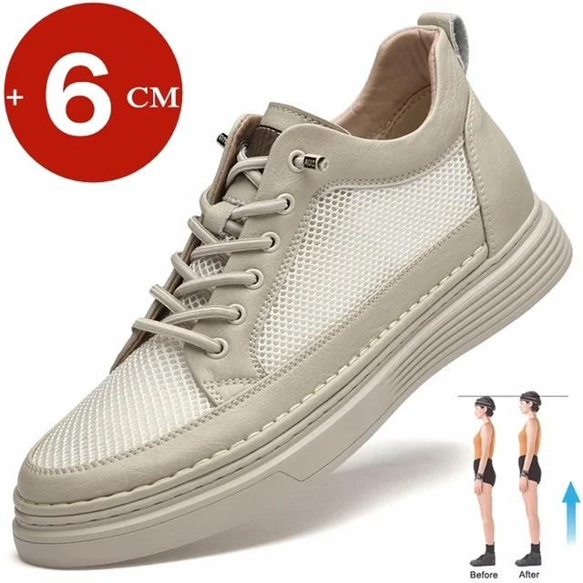 Neue sommer 6 cm männer aufzug schuhe lässige männer turnschuhe kuh leder mesh lift freizeit designer schuhe höhe erhöhen größere schuhe