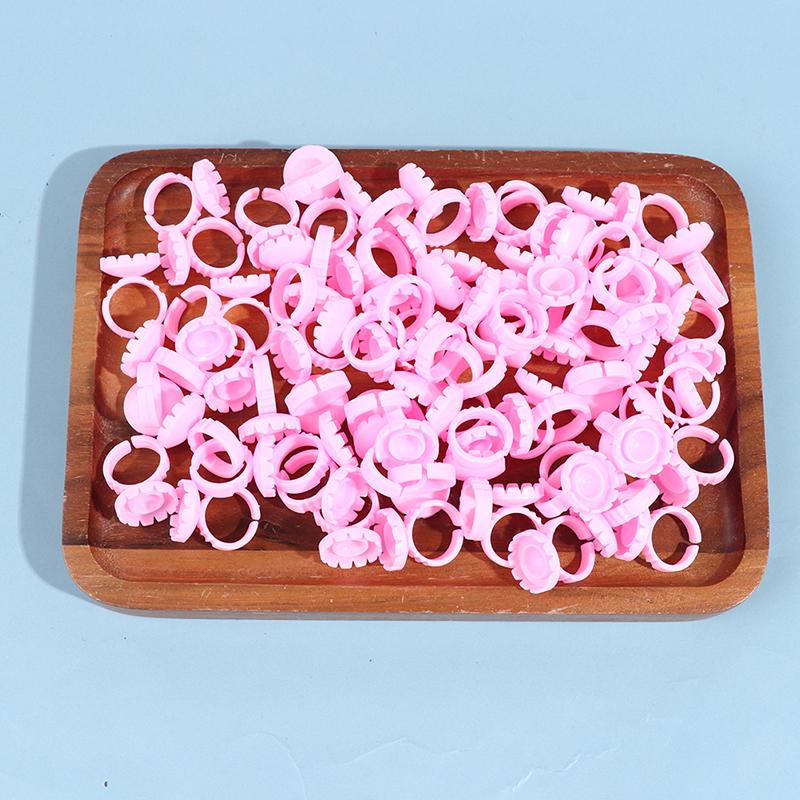 100Pcs Disposable Eyelash Extension Rings Lash Glue Fan Cup Finger Holder Fans