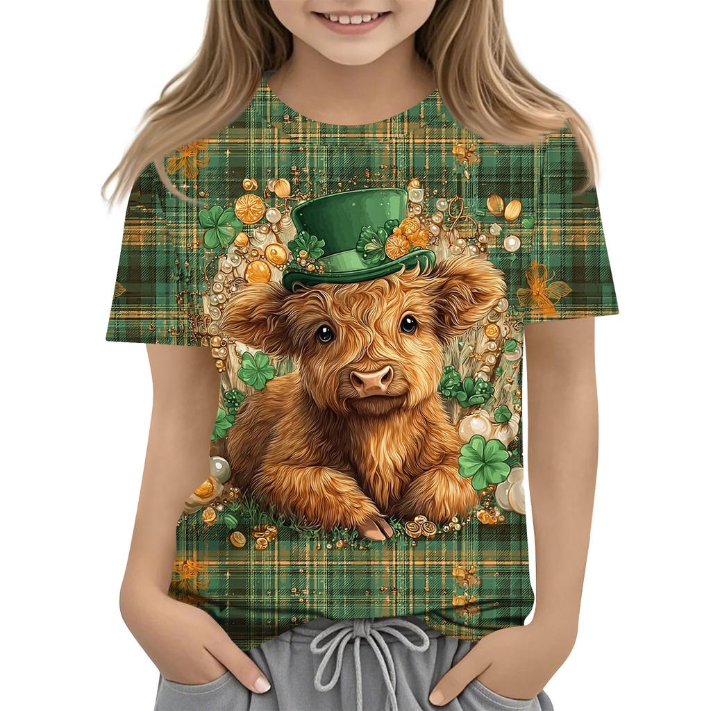 Children's Printed Round Neck Short Sleeved Casual T-shirt