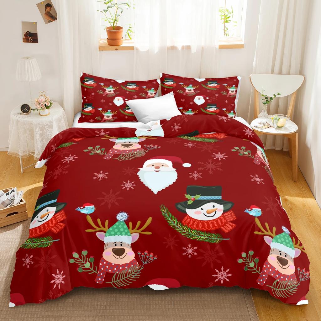 3Pcs Multicolor Duvet Cover Bedding Night Comforter Cover Christmas Pattern Bed Collections Soft Polyester Fibre Comforter Collections
