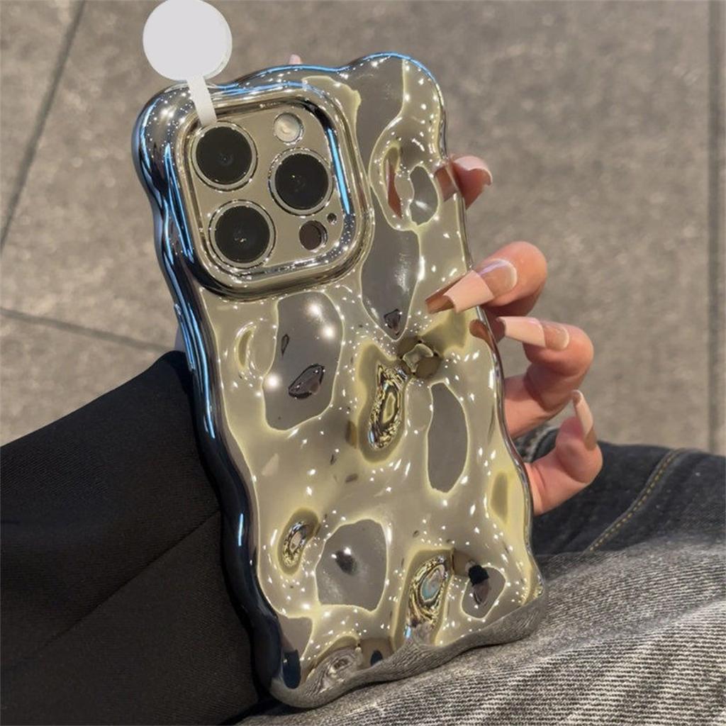 Electroplated Fine Hole Stone Pattern Mobile Phone Case for Apple 17PROMAX High-end Japanese and Korean Small Fresh Mobile Phone Case