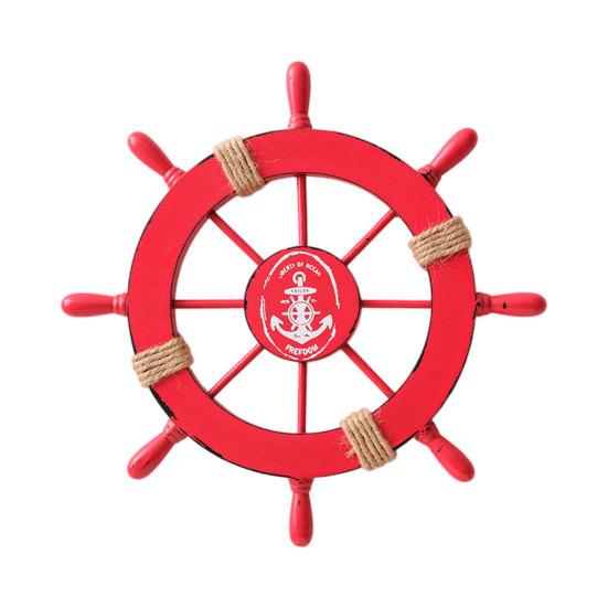 

11 Nautical Beach Wooden Ship Wheel Wall Art Coastal Style Boat Steering Wheel Wall Hanging Ornament with Starfish червоний