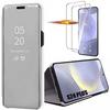 Case - BOOLING - S24+/ S24 Plus - Mirror Effect - Rigid Flip - Translucent Silver - with 2 Tempered Glasses