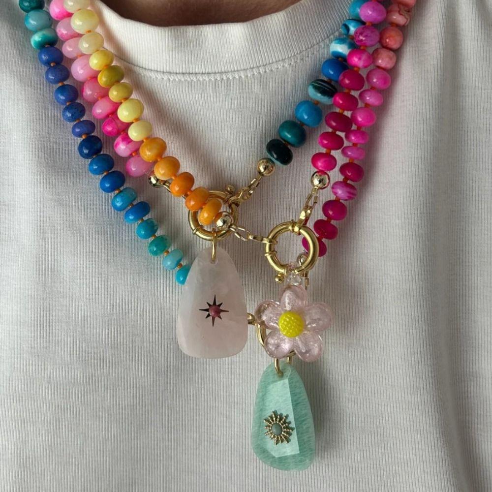 Bohemia Floral Chain Choker Colorful Beads Pendant Necklace Trendy Flower Necklace  Sea Beach