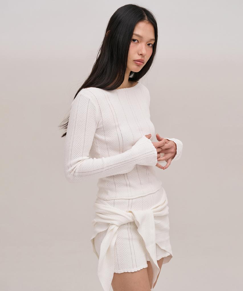 Jolliangbol Pointelle Knit Top (White)