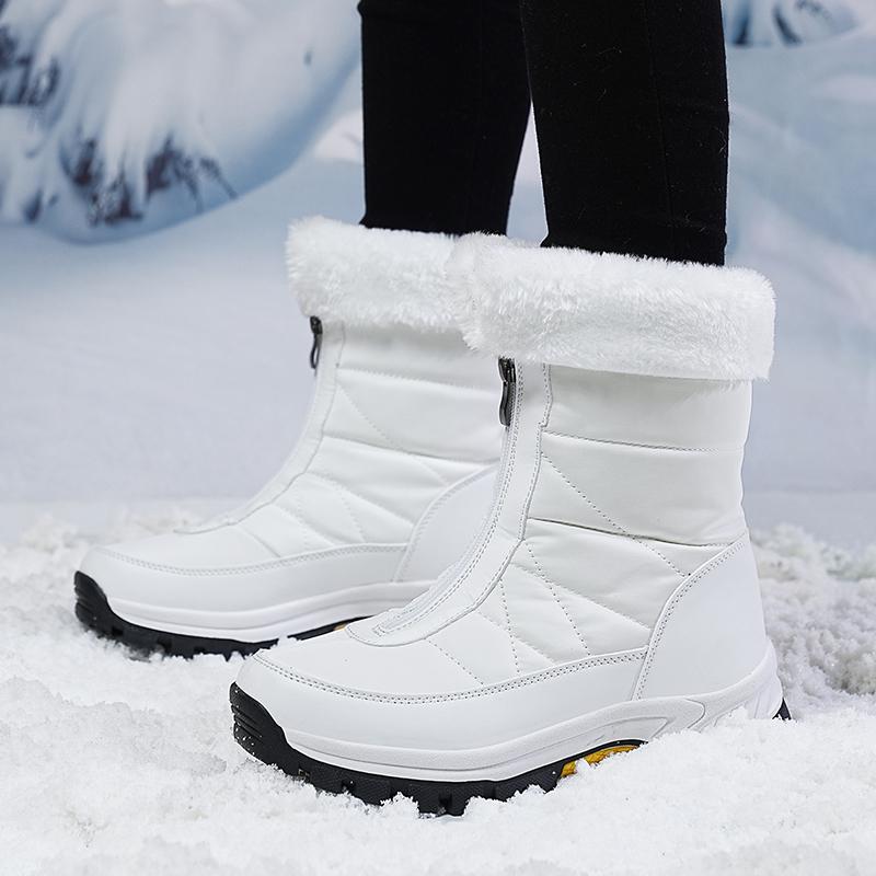 Women's Winter Leather Boots Women Winter Shoes Keep Warm Non-slip Black Snow Boots Ladies Lace-up White Boots
