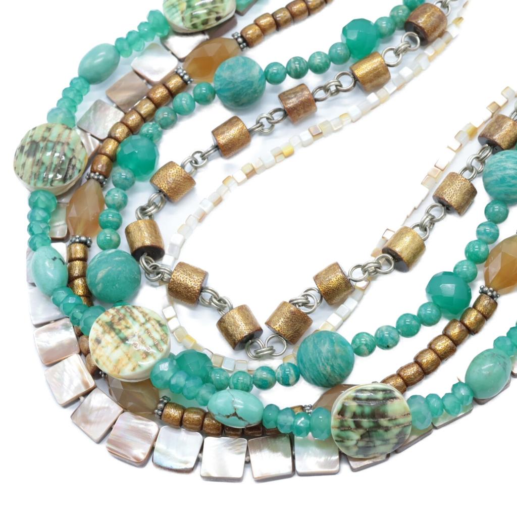 STEPHEN DWECK 925 Turquoise, Pearl, Quartz, Natural Stone Multi-Stone Necklace SilverUsed