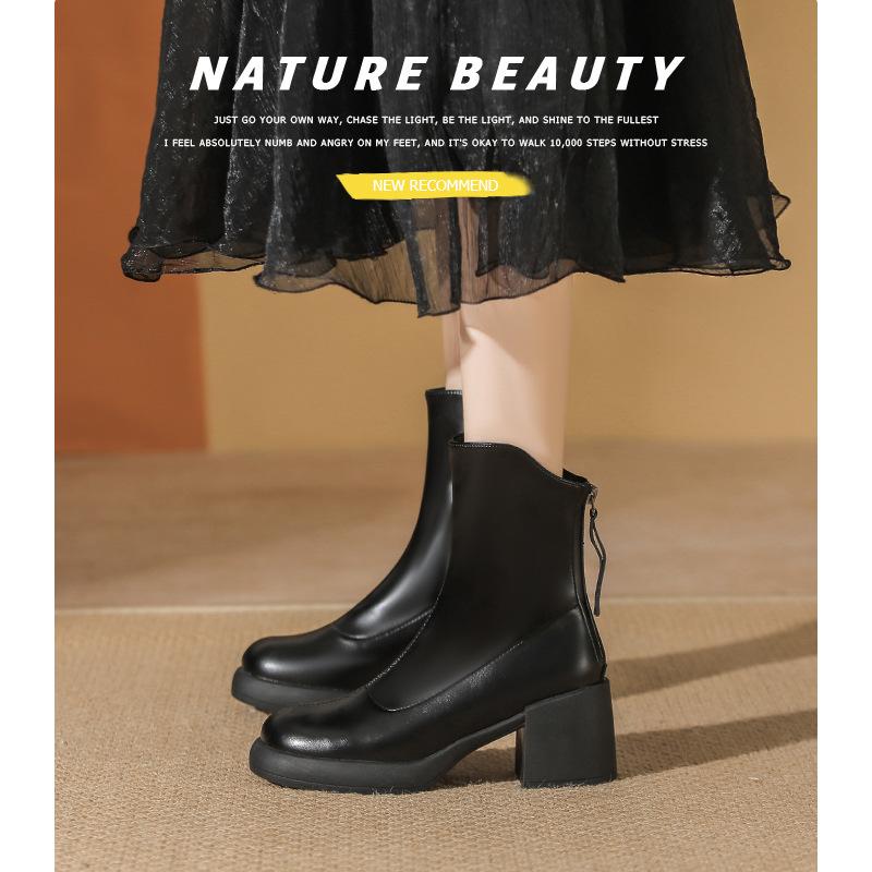 Autumn and winter new small short boots women's thick heel thin boots round head super soft thick sole white short boots tide