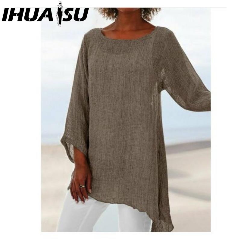 

IHUASU Women s Fashion Casual Solid Color Print O Neck Blouses & Shirts XXXXXL хаки