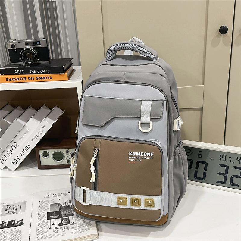 Large Capacity Men's Backpack Women's Color Contrast Backpack Middle School Student Schoolbag