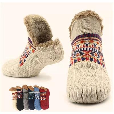 Chaussettes d'intérieur thermiques pour femmes et hommes, chaudes pour l'hiver, courtes en coton épais, pour la maison, pour dormir, douces, antidérapantes, avec adhérence, chaussettes d'intérieur floues