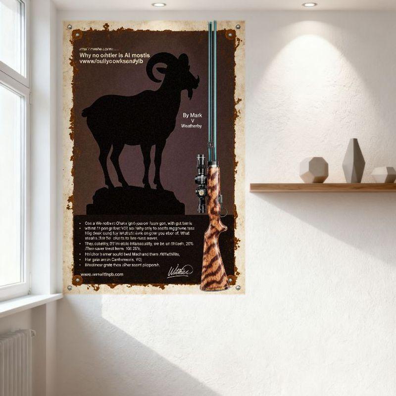 Vintage Rustic Hunting Theme Metal Tin Sign with Goat Silhouette & Rifle Illustration, Home Bar Cafe Wall Decor, Retro Art Poste