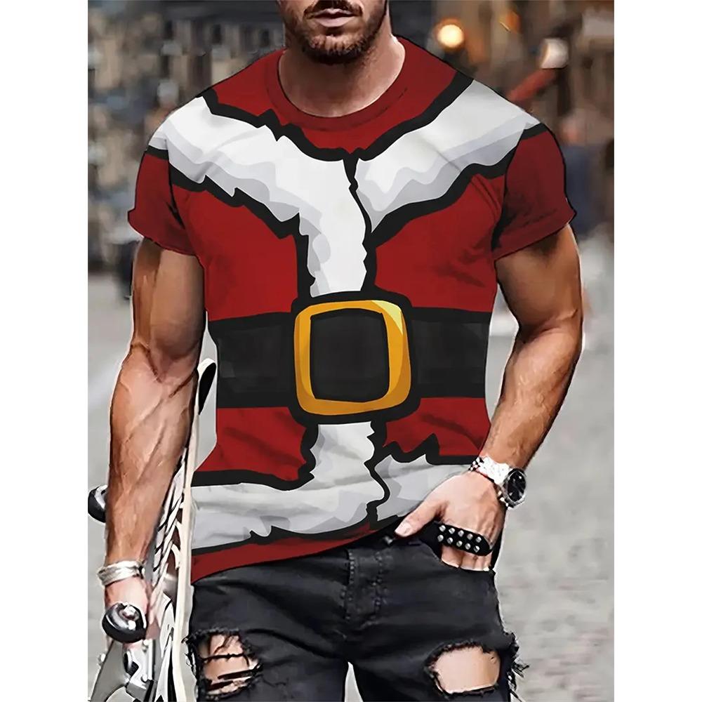 New 3D Elk And Beer Print Street Fashion Men's Christmas Holiday Party Casual Short-sleeved