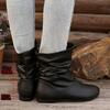 Fashion Pleated Design Slip-on Western Boots Woman Autumn Brown Black Pu Leather Ankle Booties Ladies Casual Round Toe Flat Botas
