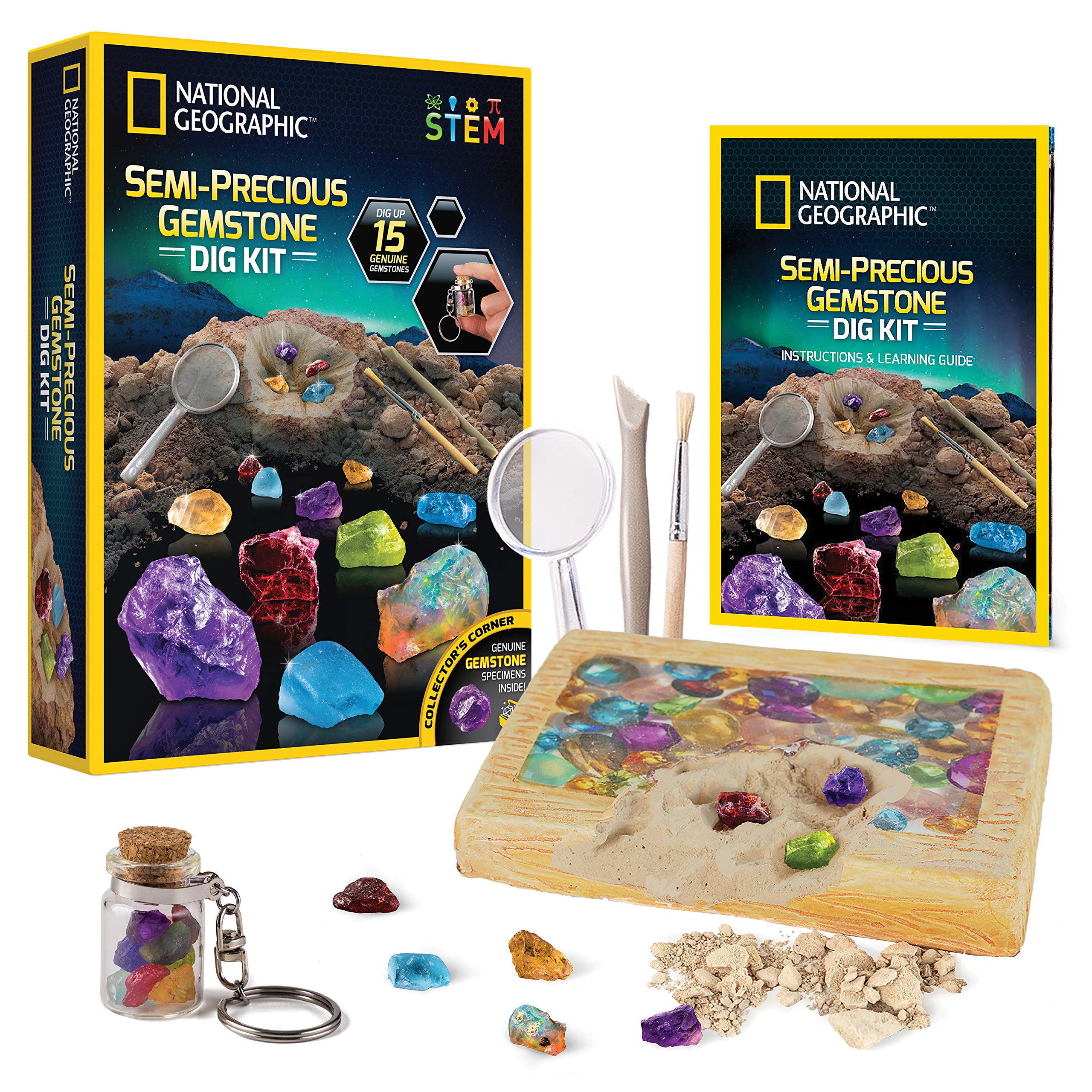 

National Geographic Stone Excavation Kit A Gem Excavation Kit with 15 Stones Including Blue and More Semi-Precious – Kids Semi-Precious Amethyst, чёрный