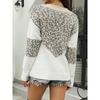 New Autumn Winter Women Patchwork Sweaters V Neck Loose Full Sleeve Vintage Leopard Pullovers Knit Long Sleeve