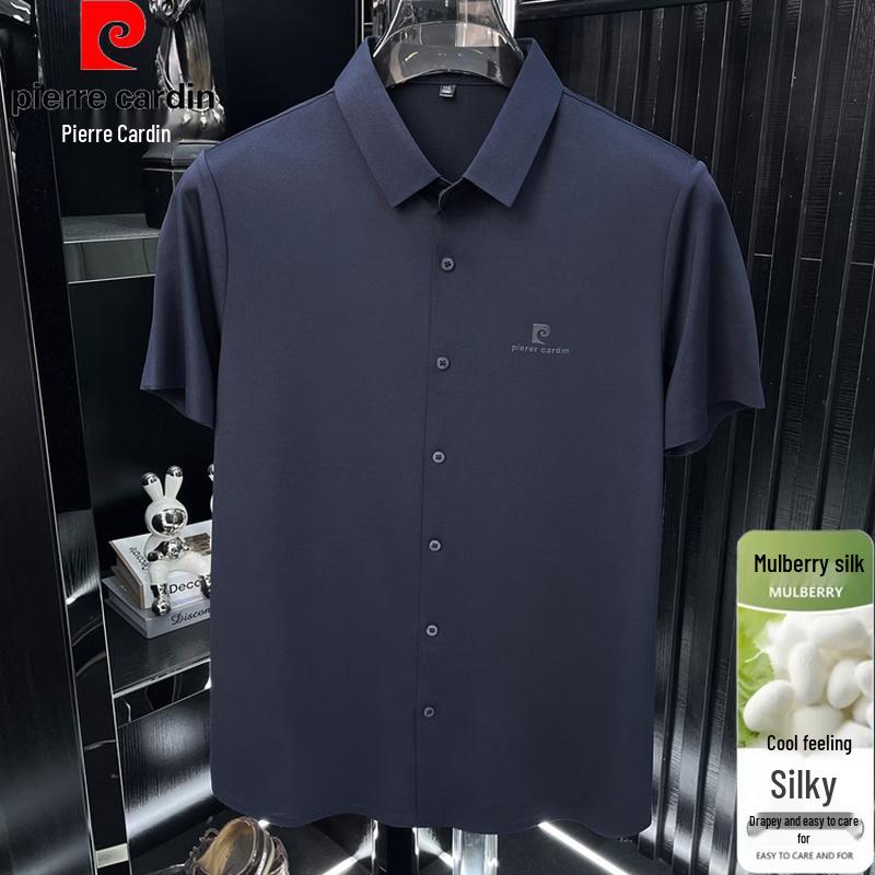 Pierre Cardin Men's Summer Business Casual Mulberry Silk Blend Short Sleeve Shirt