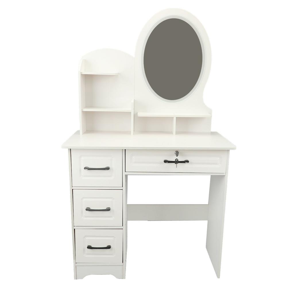 Vanity Desk with Round LED Lighted Mirror Makeup Vanity Dressing Table with 4 Drawers for Bedroom
