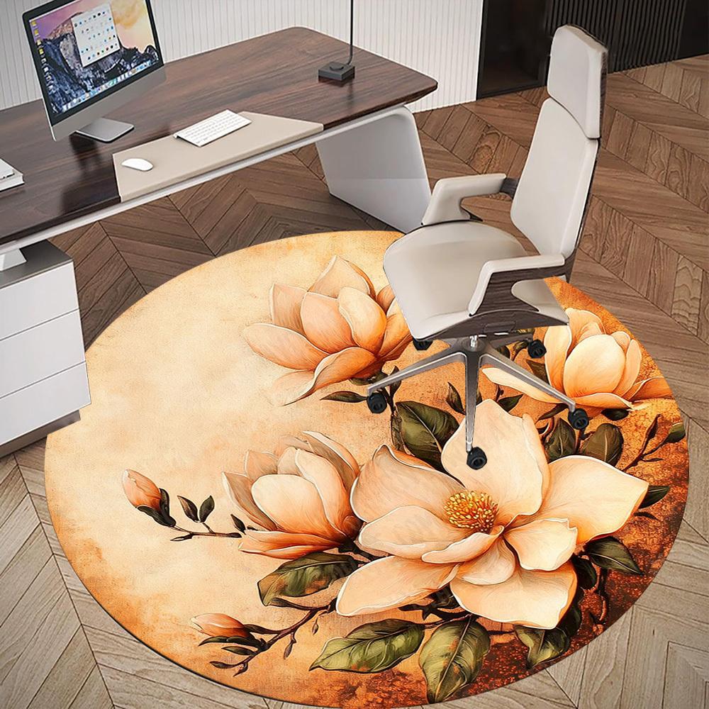 1PC Floral Pattern Office Round Area Rug, Under Office Chairs Bedroom Living Room Home Decor, Carpet for Office -1110105