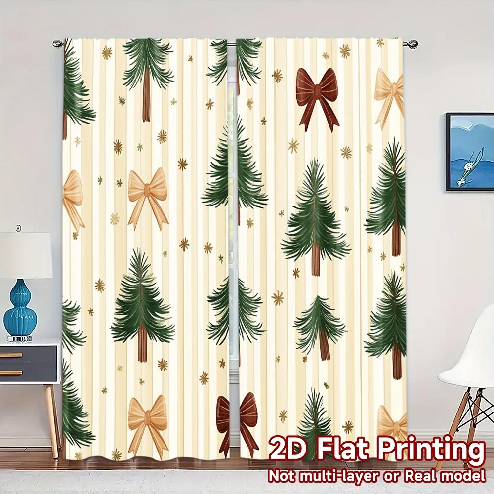 

2pcs,Curtains Christmas Trees Bows Chic Curtain Chic Yarn Curtains Outdoor Decorations Perfect for Bedroom & Living Room Decor 52.50×116.00 CM 2pcs
