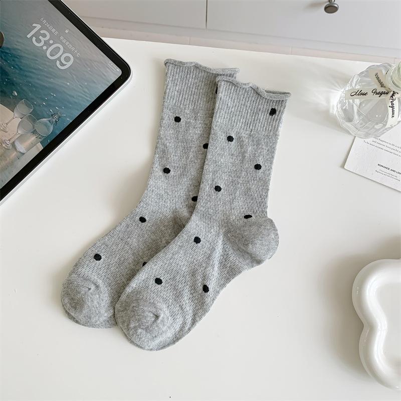 Women's Polka Dot Rolled-up Socks, Women's Mid-calf Socks, Summer Thin Perforated Mesh Breathable Pile Socks for Women