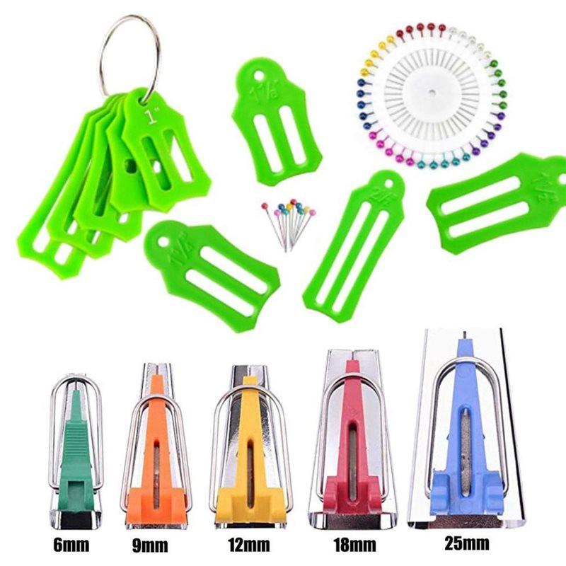 A25F-1Set For Sewing And Quilting Fabric Bias Tape Maker Set With 40 Multi-Color Quilting Pins