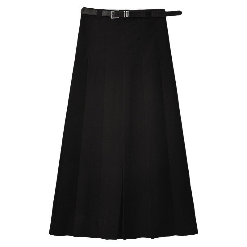 2024 New High-end Gray Suit Pleated Skirt for Women's Summer High-waisted A-word Medium and Long Skirt for Small People
