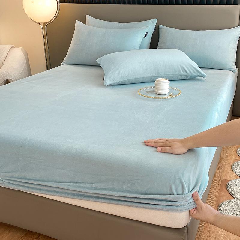 WOSTAR Winter warm milk velvet fitted sheet elastic mattress protector cover thermal thick bed linens 150x190 bedding king size