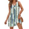 Women's Fashion Casual Summer Cupless Bag V-neck Vintage Color Block Stitching Print Dress Beach Sundress