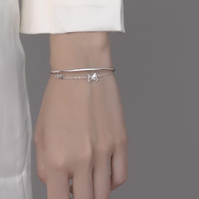 Women's Silver Bracelet 925 Sterling Silver Elegant Design Adjustable 16-20cm Silver Simple Bangle Gift for Her